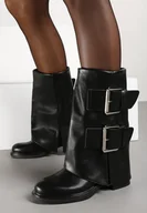 Botki damskie - Czarne Motocyklowe Botki z Wywiniętą Cholewką z Klamerkami Asintina - miniaturka - grafika 1