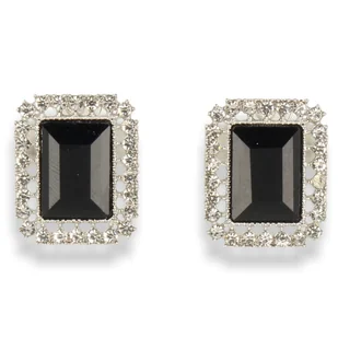 Klipsy do uszu srebrne z czarnym kamieniem - Kolczyki - miniaturka - grafika 1