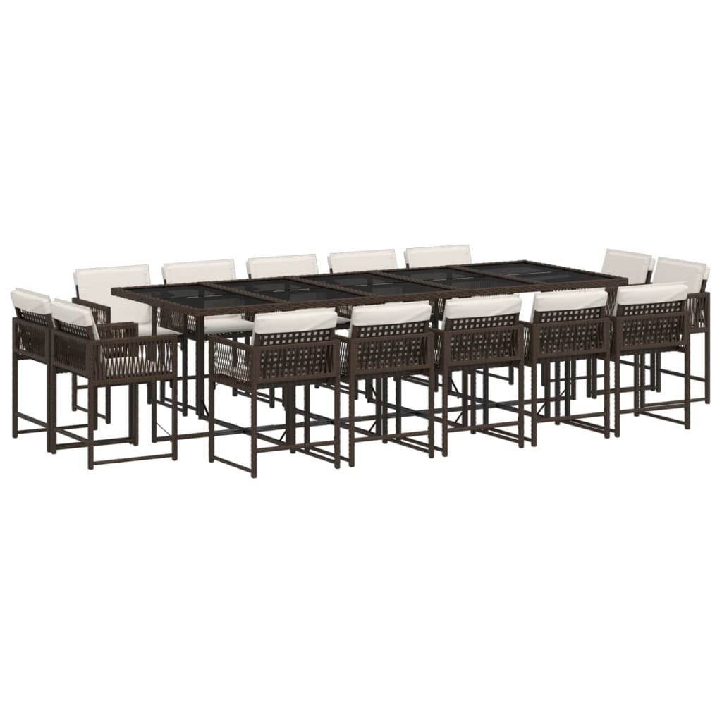 vidaXL 15-częściowy ogrodowy zestaw jadalniany z poduszkami z brązowego polirattanu