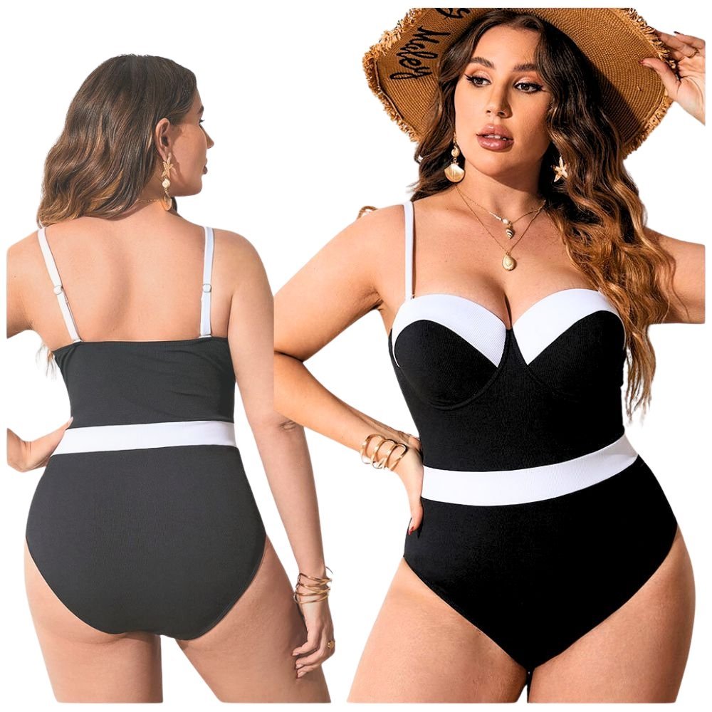 Strój kostium kąpielowy jednoczęściowy push up czarny moedlujący pin up xxl