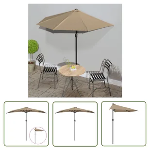 The Living Store Półparasol balkonowy na słupku z aluminium - 270x144 cm - taupe - Parasol Balkonowy - Parasole ogrodowe - miniaturka - grafika 1