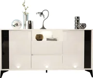 Komody - MEGSTYL Komoda 160cm z czarną wstawką i nóżkami - evel 3 biały mat - biały połysk - miniaturka - grafika 1