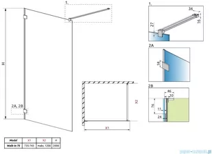 Radaway Essenza Pro Brushed Gold 75x200 kabina Walk-in szczotkowane złoto 10103075-99-01 - Kabiny prysznicowe Radaway Essenza Pro Brushed Gold 75x200 kabina Walk-in szczotkowane złoto 10103075-99-01 - Kabiny prysznicowe - miniaturka - grafika 2