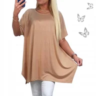 Bluzki damskie - Tunika Wiskoza Gładka Beżowa Zwiewna Luźna wygodna bluzka 50 52 5XL 6XL - miniaturka - grafika 1