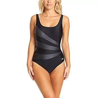 Stroje kąpielowe - Zoggs damski kostium kąpielowy z logo Sandon Scoopback czarny czarny 38 - grafika 1
