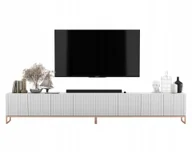 Szafki RTV - Komoda Rtv Glamour Nowoczesna Szafka Rtv Ryflowane Fronty Biały Mat 300 cm - miniaturka - grafika 1