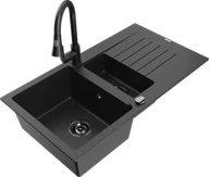 Zlewozmywaki z baterią - Mexen Matias zlewozmywak granitowy 1,5-komorowy z ociekaczem i baterią kuchenną Elia, czarny/srebrny - 6502-73-670101-70-B - miniaturka - grafika 1