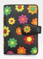 Portfele - Visconti Portfel Damski Skórzany w Kwiatki Daisy DS82 Czarny - czarny - miniaturka - grafika 1