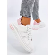 Trampki damskie - Sneakersy na koturnie Maes Pink białe - miniaturka - grafika 1