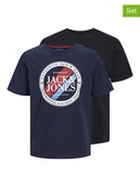 Koszulki męskie - Jack & Jones Koszulki (2 szt.) w kolorze granatowym i czarnym - miniaturka - grafika 1