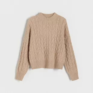 Reserved - Sweter z warkoczowym splotem - Beżowy - Swetry damskie - miniaturka - grafika 1
