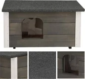 Budy dla psów - Springos Buda dla psa drewniana ocieplana styropianem, z płaskim dachem rozm. S szara UNIWERSALNY - miniaturka - grafika 1