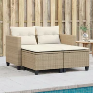 Sofy ogrodowe - vidaXL Sofa ogrodowa 2-osobowa ze stołkami, beżowa, rattan PE - miniaturka - grafika 1