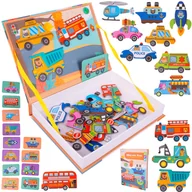 Zabawki interaktywne dla dzieci - Układanka Magnetyczna Książeczka Puzzle Pojazdy na Magnes 65 Elementów - miniaturka - grafika 1