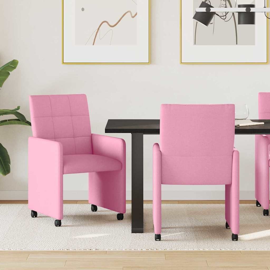 vidaXL Krzesła jadalne z kółkami 2 pcs Różowy 58 x 65 x 94 cm tkanina