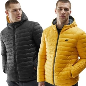 Męska Kurtka Puchowa Dwustronna 4F Z Kapturem Kieszenie XL