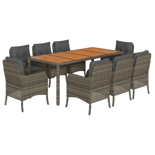 Zestaw mebli ogrodowych szary 190 x 90 x 75 cm, rattan PE, stal, drewno aka