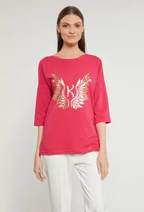 Bawełniany t-shirt damski z ozdobnym panelem - Monnari - Koszulki i topy damskie - miniaturka - grafika 1