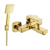 Baterie umywalkowe - Mexen Cetus R45 bateria wannowa z zestawem prysznicowym, złota - miniaturka - grafika 1