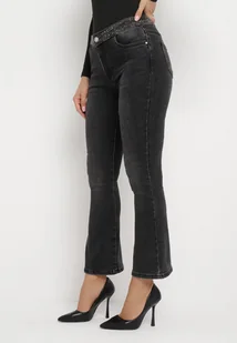 Ciemnoszare Jeansy Dzwony z Cyrkoniami w Pasie Afruve - Spodnie damskie - miniaturka - grafika 1