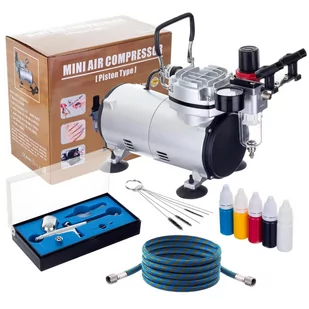 Kompresor Do Aerografu + Aerograf Modelarski + Farbki + Wężyk Fengda - Sprężarki i kompresory - miniaturka - grafika 1