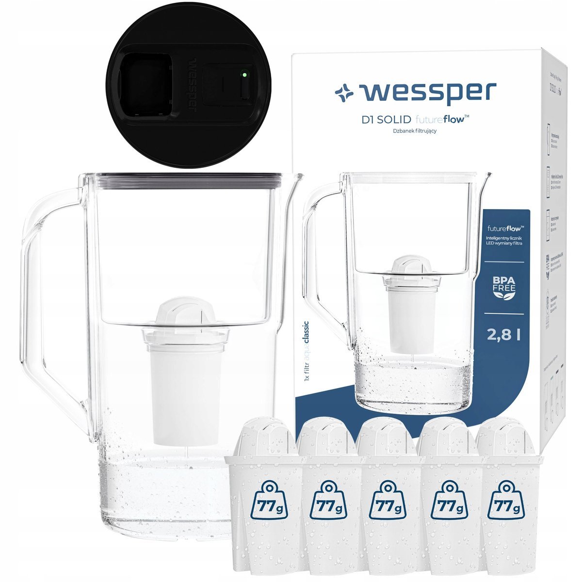 Dzbanek filtrujący elektroniczny Wessper D1 SOLID 2,8l + 6x aquaclassic