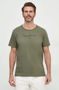 Pepe Jeans t-shirt bawełniany Eggo męski kolor zielony z nadrukiem - Koszulki męskie - miniaturka - grafika 1