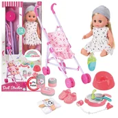Wózki dla lalek - Lalka Martynka Interaktywna + Wózek Dla Lalek Pijąca Sikająca Bobas Niemowlak - miniaturka - grafika 1