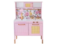 Zabawki AGD - Urocza Drewniana Kuchnia dla Dzieci Różana – zlewozmywak, palnik, garnki i akcesoria - miniaturka - grafika 1
