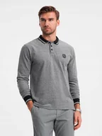 Koszulki męskie - Melanżowy męski longsleeve polo z haftem czarny melanż V1 OM-POLS-0129 M - miniaturka - grafika 1