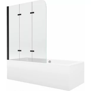Mexen Cube wanna prostokątna 170 x 80 cm z obudową i parawanem 3-skrzydłowym 120 cm, transparent, czarny - Wanny - miniaturka - grafika 1