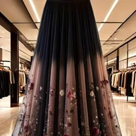 Spódnice - TEMU Spódnica A-line w stylu vintage francuskim Jesienno-zimowa gradientowa spódnica z kwiatowym nadrukiem, zwiewnym drape i kontrastowymi - miniaturka - grafika 1