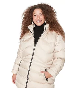 Trendyol Damski kaptur zwykły zwykły płaszcz zimowy plus size, beżowy, 44, BEŻOWY, 70 - Płaszcze damskie - miniaturka - grafika 1