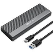 Obudowy i kieszenie na dyski twarde - Obudowa zewnętrzna Qoltec do dysk&oacute;w M.2 SATA SSD NGFF USB-C szara - miniaturka - grafika 1