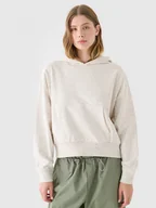 Bluzy sportowe damskie - Damska bluza dresowa nierozpinana z kapturem 4F 4FRAW24TSWSF1819 - beżowa - miniaturka - grafika 1