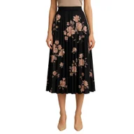 Spódnice - Spódniczka plisowana czarna w róże - miniaturka - grafika 1