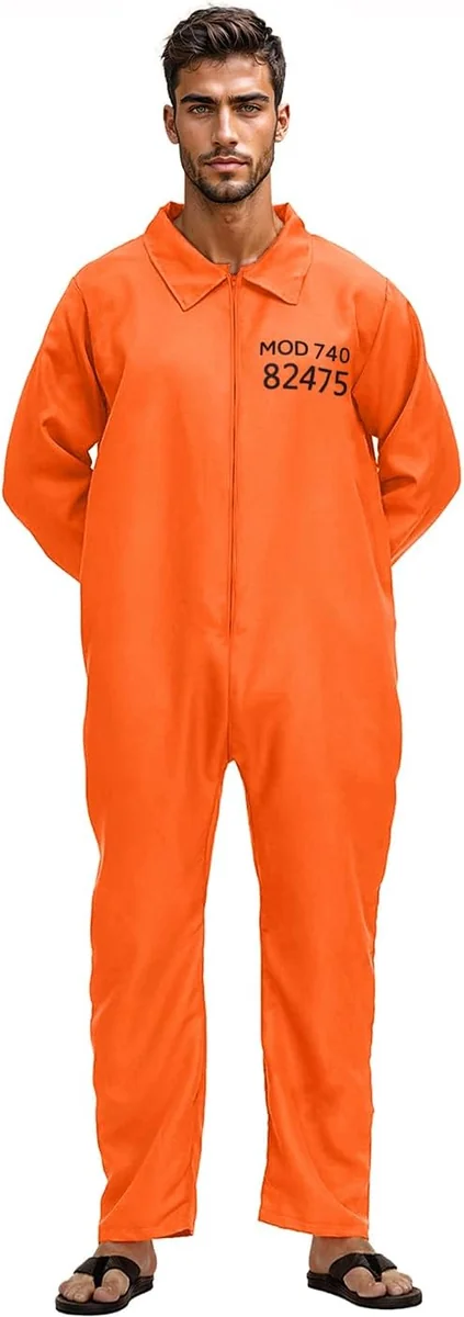KOSTIUM WIEZIENNY POMARANCZOWY KOMBINEZON PRZEBRANIE UNISEX DOROSLY