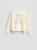 Bluzy damskie - Reserved - Bluza z haftowanym napisem - złamana biel - miniaturka - grafika 1