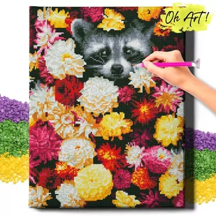 DIAMOND PAINTING 5D z RAMĄ Szop Haft Diamentowy Duży Szop w kwiatach Mozaika 40x50 cm - Zabawki kreatywne - miniaturka - grafika 1