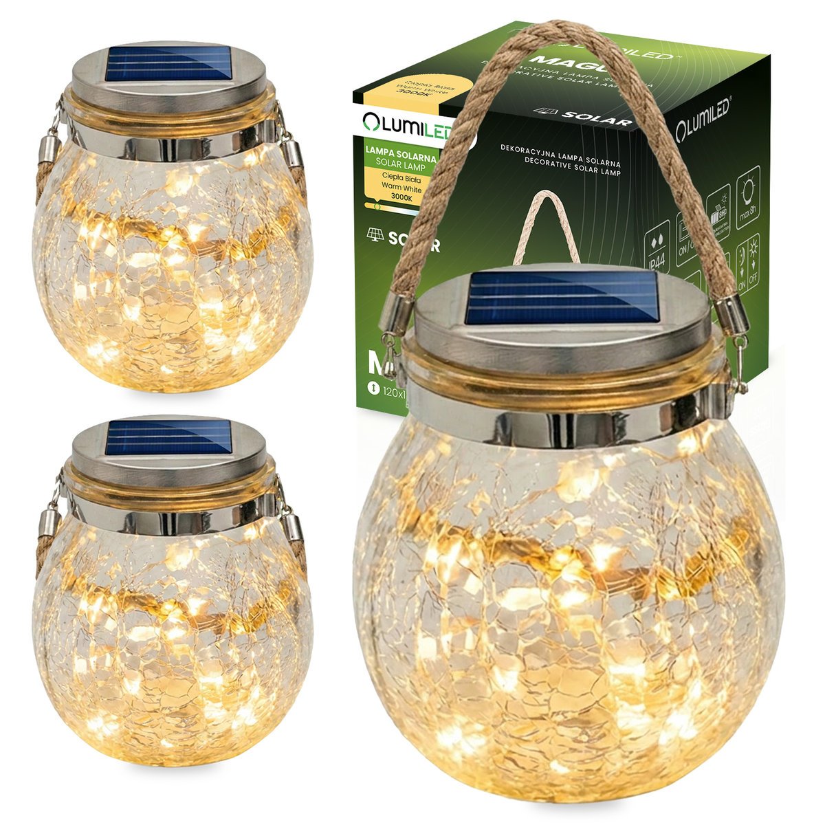3x Lampa Solarna Ogrodowa LED MAGUS 3000K Latarenka Lampion na Baterie Kula Szklana Słoik LUMILED - Empik