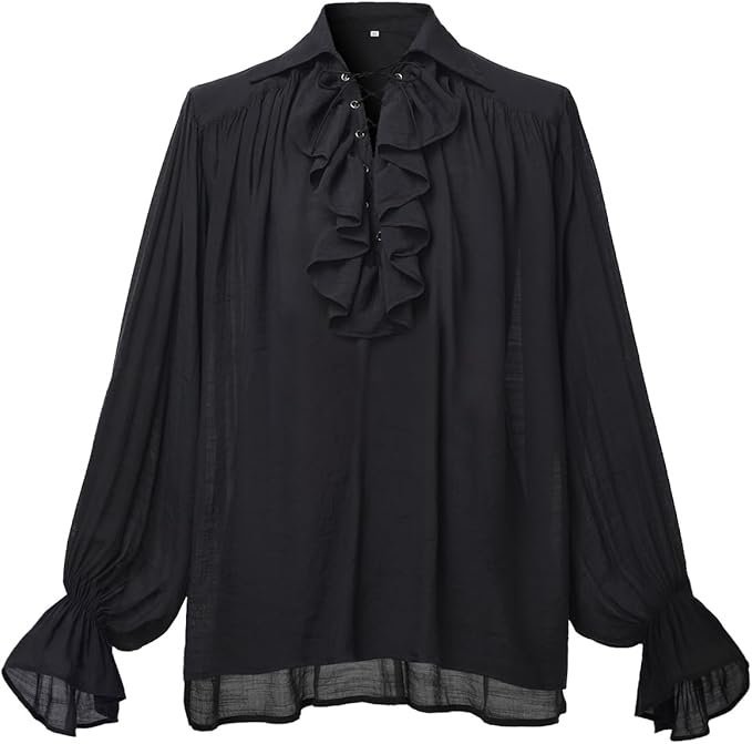 GRACEART Męska Koszula Średniowieczna Renesansowa Bawełna i Len Czarna XL