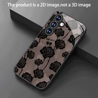 Etui i futerały do telefonów - TEMU Stylowy i piękny czarny etui na telefon z czarną różą i wizerunkiem szczęśliwej kokardki, kompatybilny z dla samsunga dla for galaxy S25/S25 - miniaturka - grafika 1