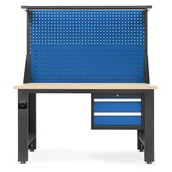 Stoły warsztatowe - JAN NOWAK Stół warsztatowy duży LOGAN, 1500 x 1700 x 750 mm: antracytowo-niebieski - miniaturka - grafika 1