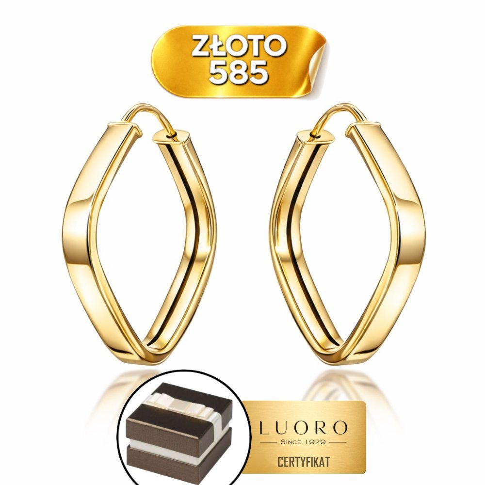 KOLCZYKI ZŁOTE 585 14K ZAOKRĄGLONE ROMBY ANGLIELSKIE ZAPIĘCIE 2,1 CM