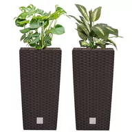 Donice - Komplet 2x Doniczka wysoka Rattan 28,7x28,7x55 cm wkład 14 L umbra - miniaturka - grafika 1