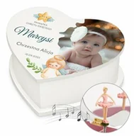 Pozytywki dla dzieci - Szkatułka na biżuterię w kształcie serca z pozytywką i Twoim zdjęciem dla dziewczynki na chrzest - miniaturka - grafika 1