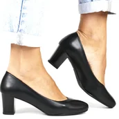 Czółenka - DAMSKIE CZÓŁENKA NA OBCASIE SERGIO LEONE 177 CZARNE LICOWE - Sergio Leone - miniaturka - grafika 1