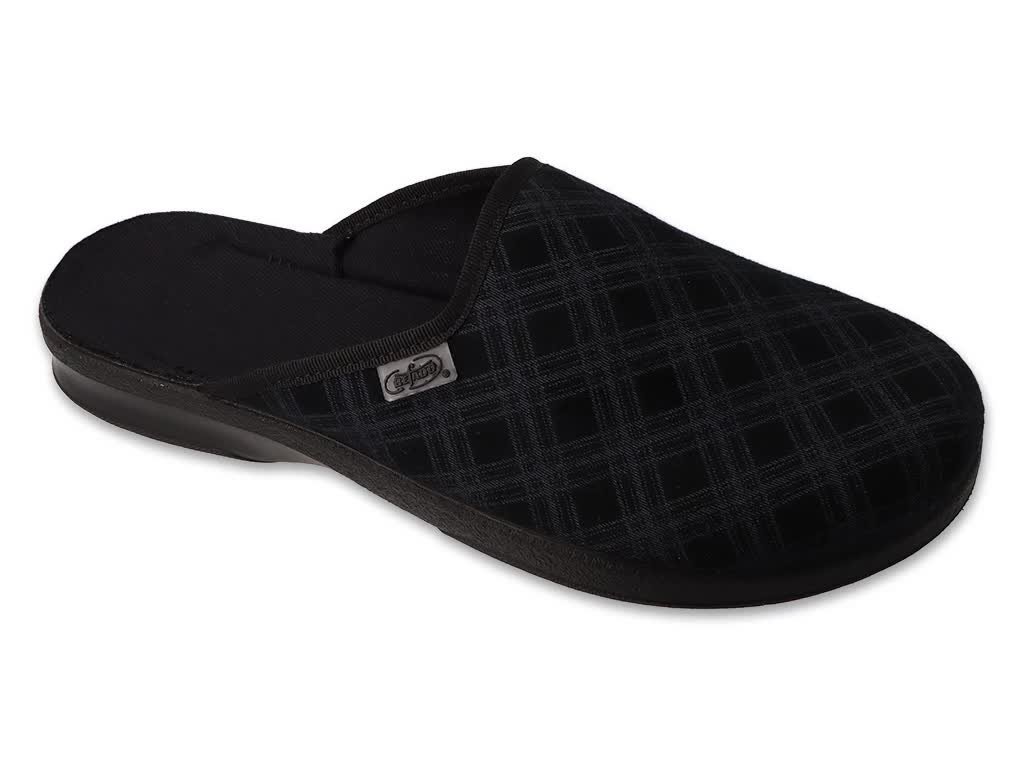 Kapcie męskie pantofle domowe wsuwane czarne z tkaniny Befado 548M052-45