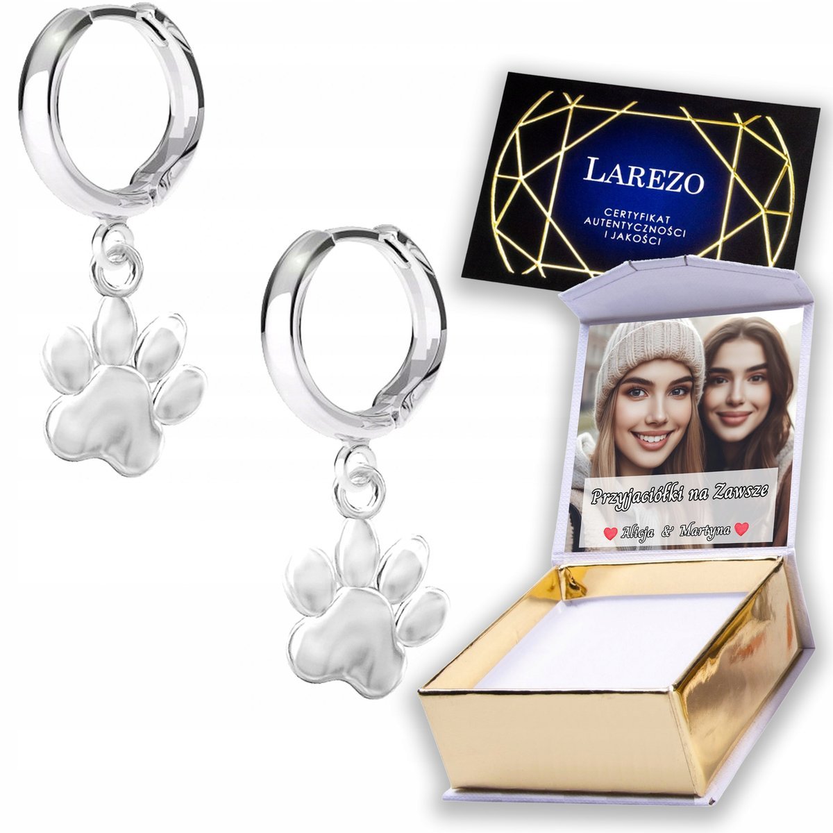 Kolczyki Srebrne 925 Łapy Łapki Odciski Psa Kota Pies Kot Dog Cat NADRUK