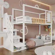 Łóżka dla dzieci i młodzieży - Łóżko piętrowe z litej sosny 90x200cm - ze schodkami do przechowywania - białe - miniaturka - grafika 1